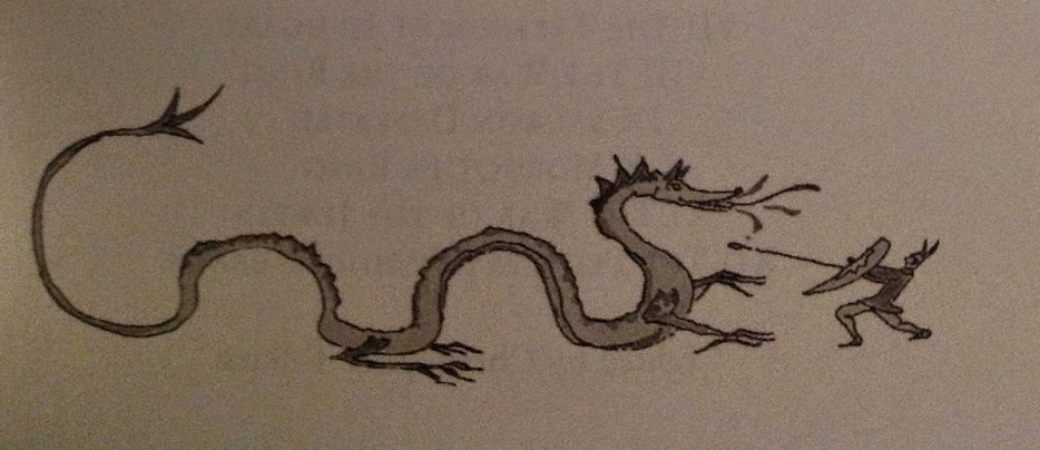 Sárkányra támadó harcos (J. R. R. Tolkien rajza)